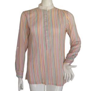 Vintage Blouse, M, Lightweight, Roll-up long sleeves, Stripes, Multicolor